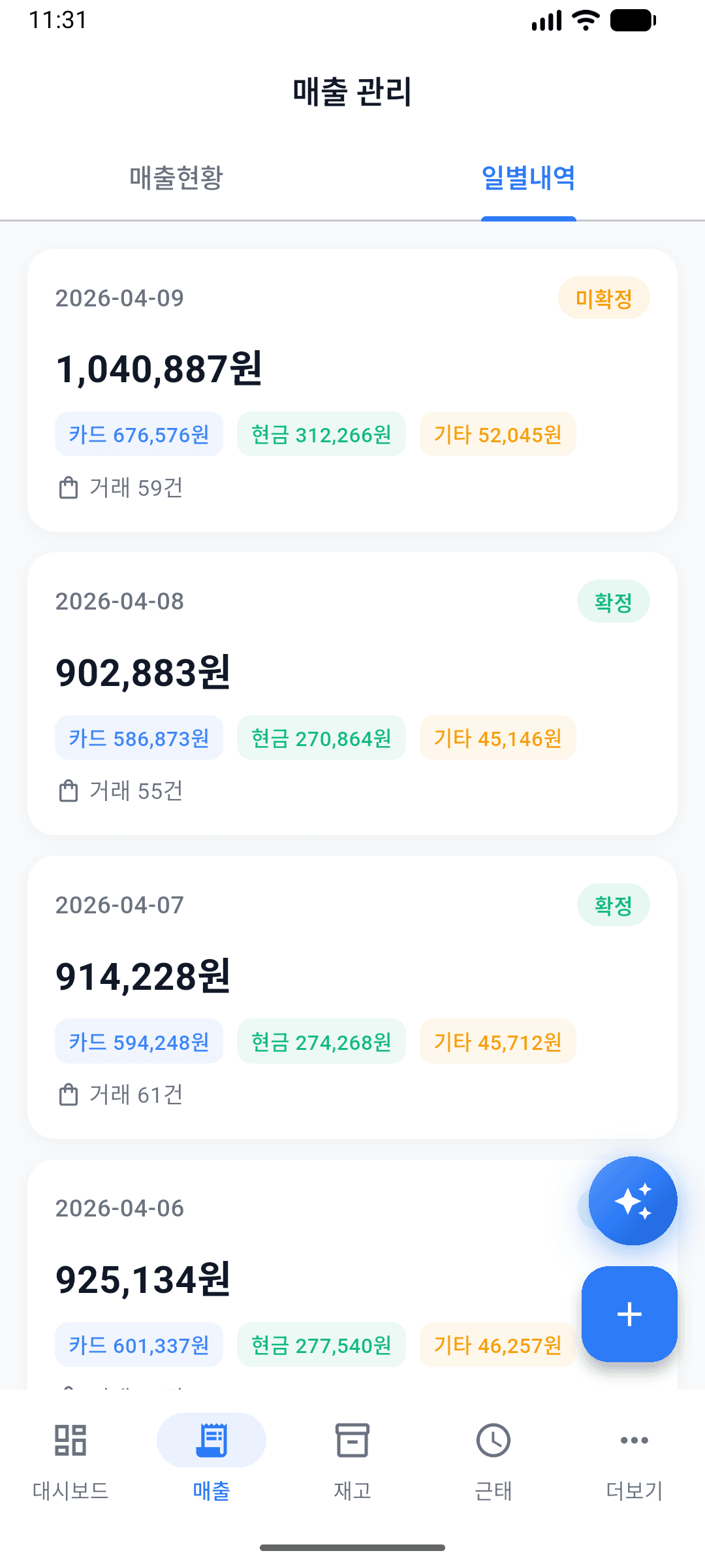 일별 매출 내역